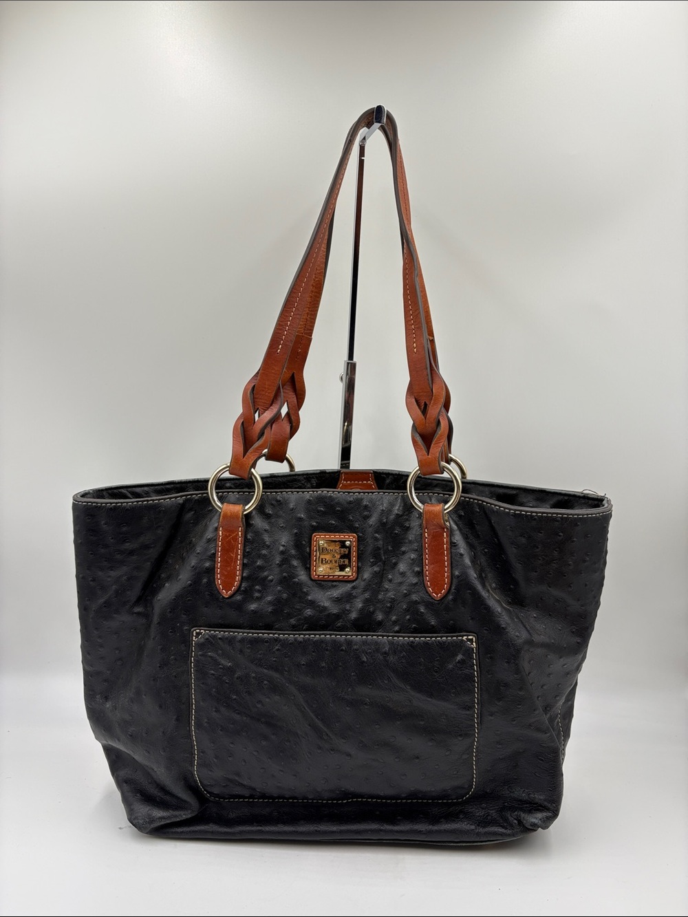 Dooney & Bourke Black Tote with Brown Braided Leather Handles